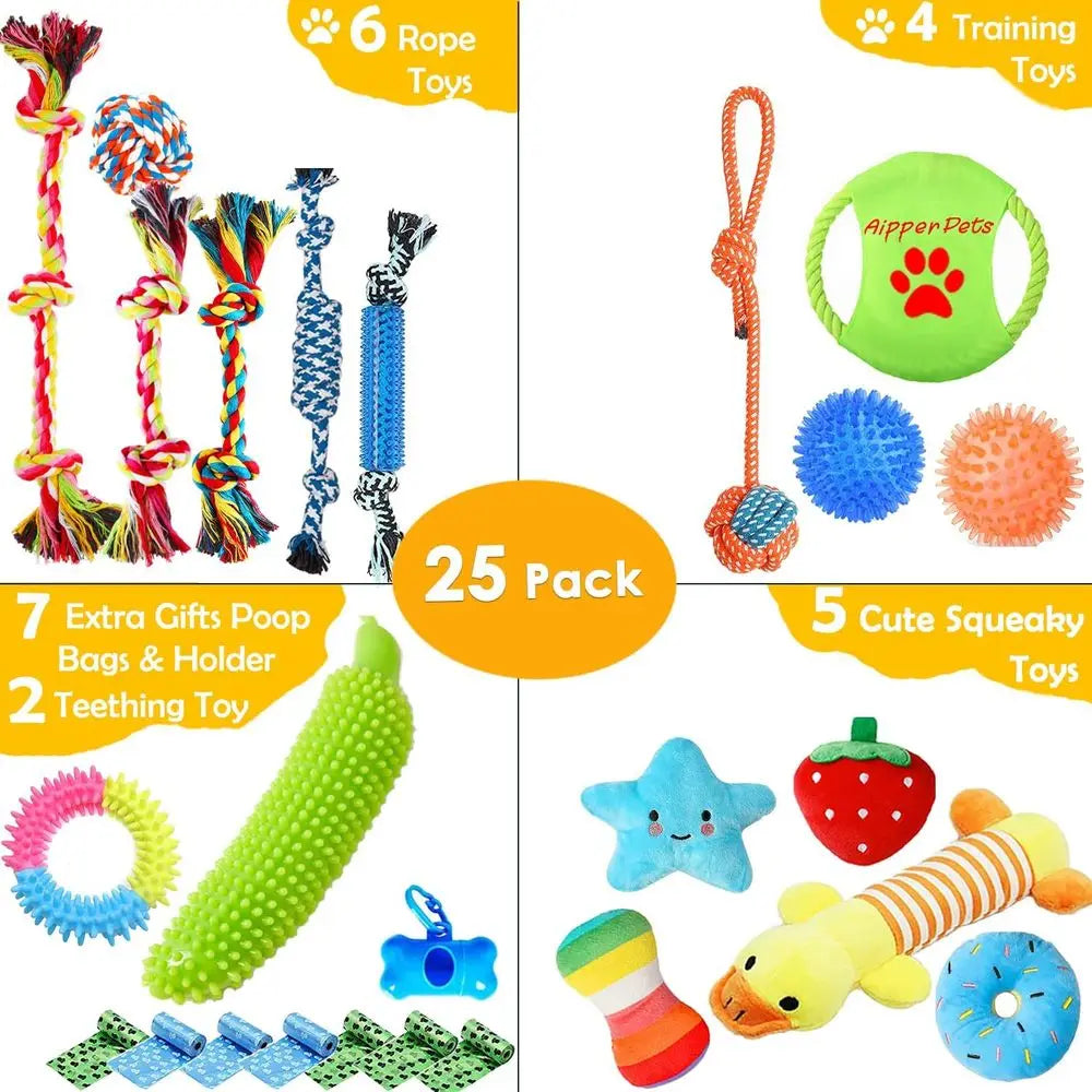 Dog Toy Pack 25 For Small Dogs Plush Squeaky Balls