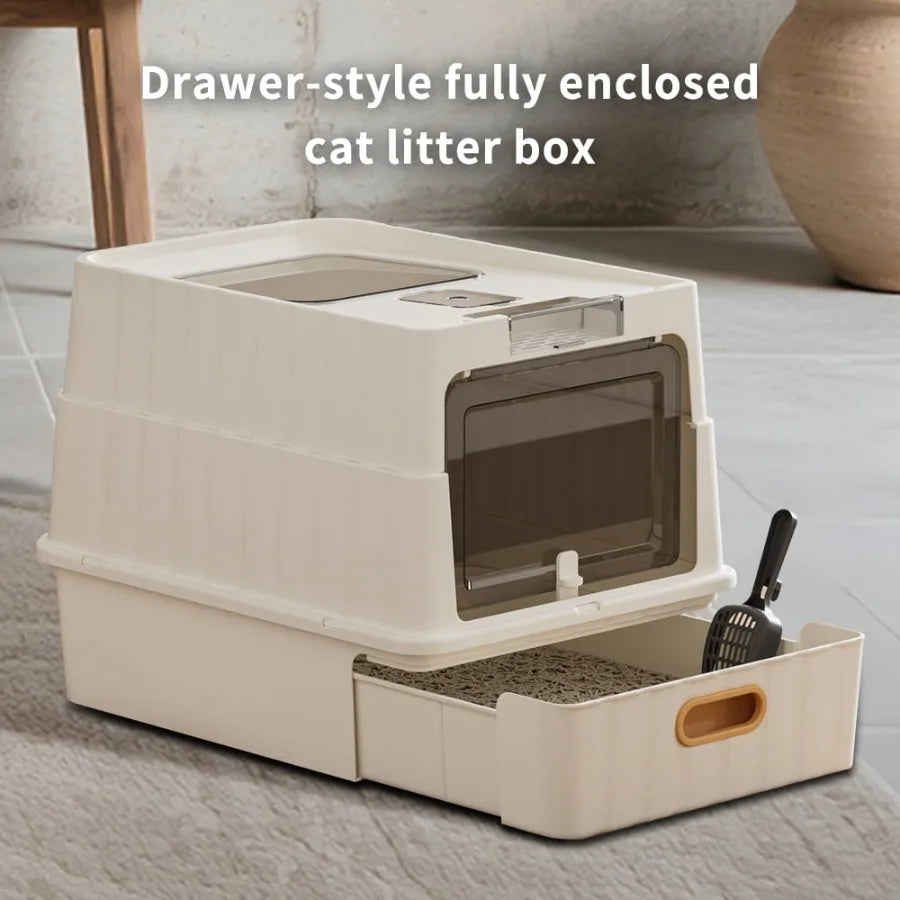 Drawer Style Enclosed Cat Litter Box With Pull Out Tray