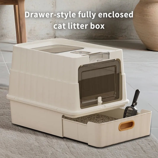 Drawer Style Enclosed Cat Litter Box With Pull Out Tray