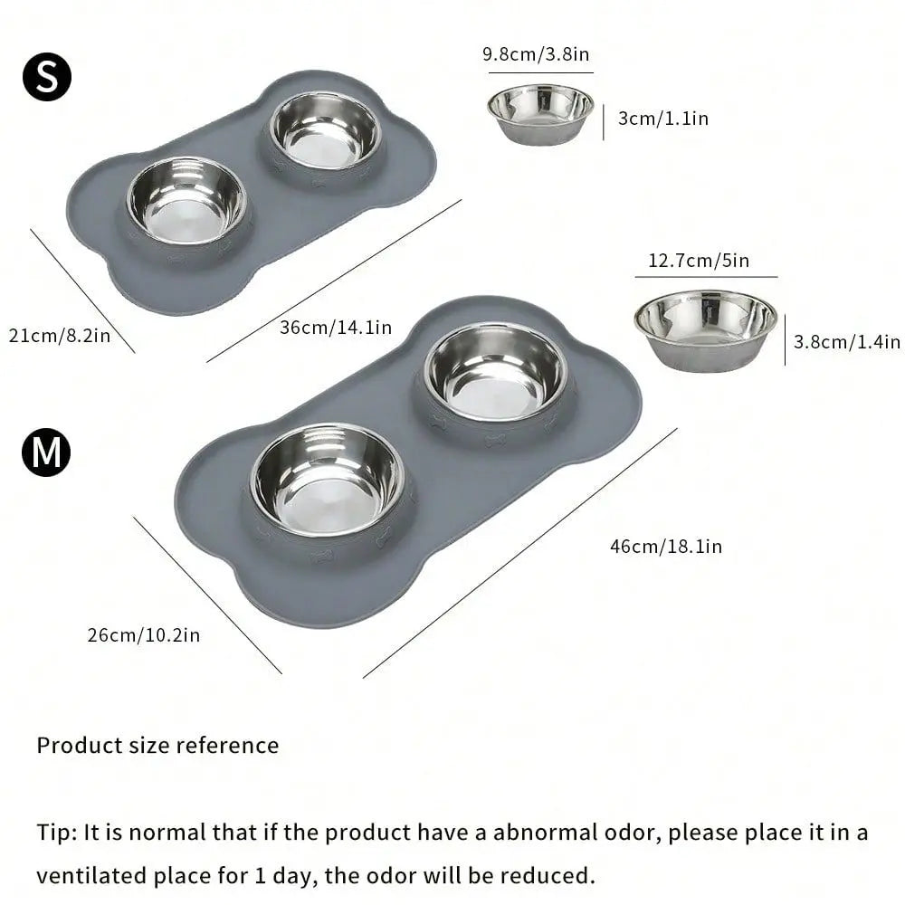 Stainless Steel Double Bowl Pet Feeder With Tray Anti Spill