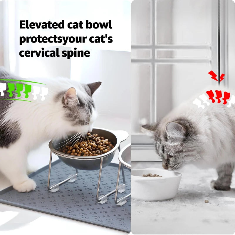 304 Stainless Steel Raised Cat Bowl With 15 Degree Tilt Shatterproof