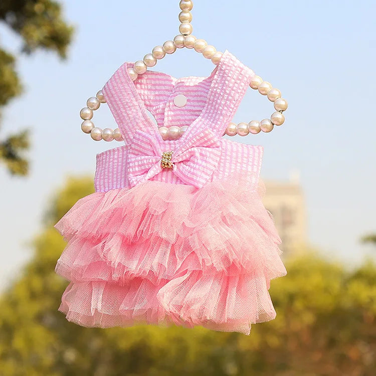Miss Doggy Summer Lace Dress Striped Pet Clothing For Dogs