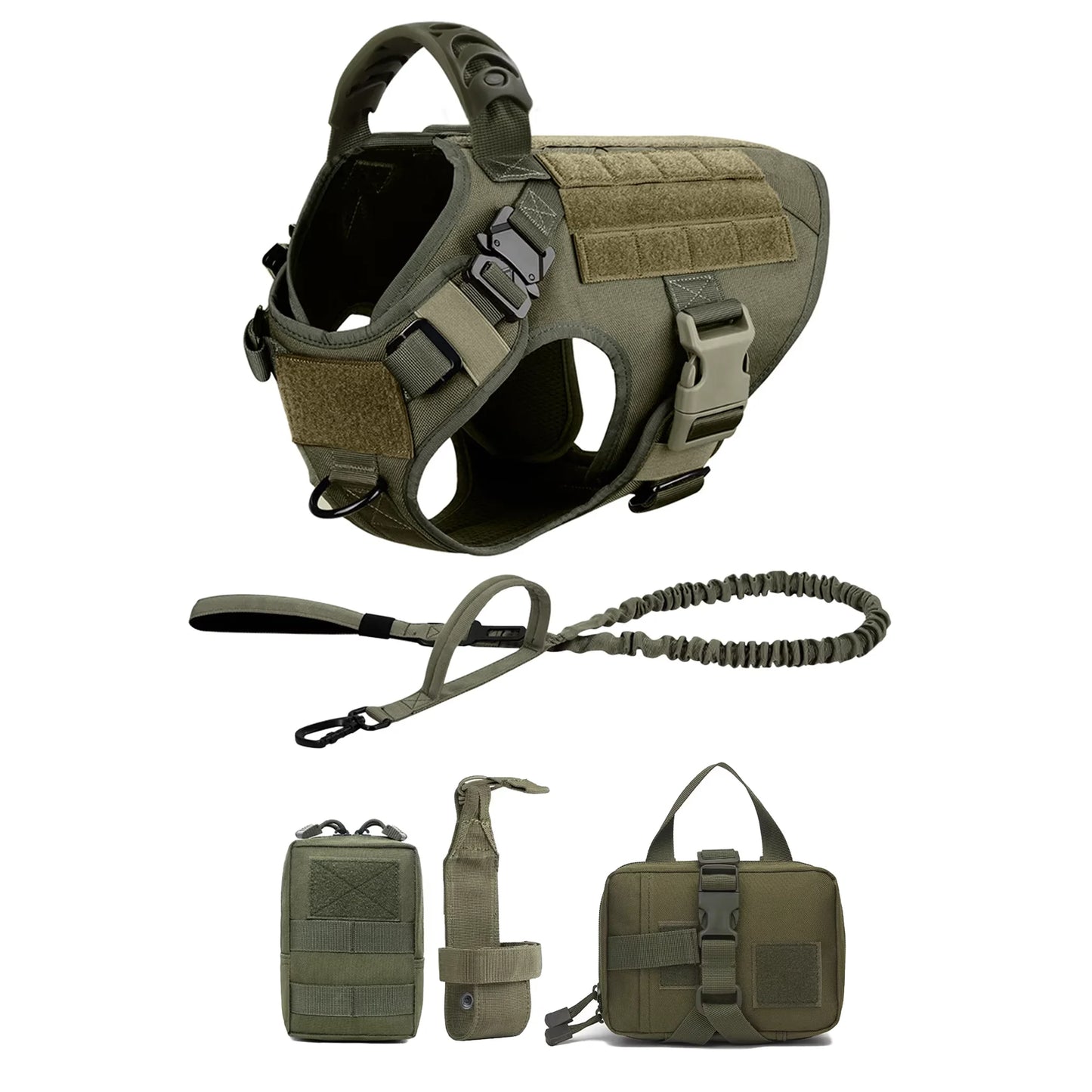 Adjustable Tactical Dog Harness With Leash And Pocket Pack
