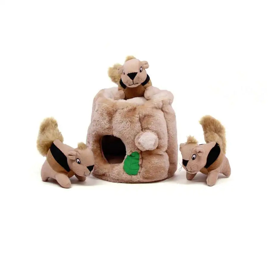 Interactive Plush Squirrel Hide Toy With Squeaky Removable Squirrels