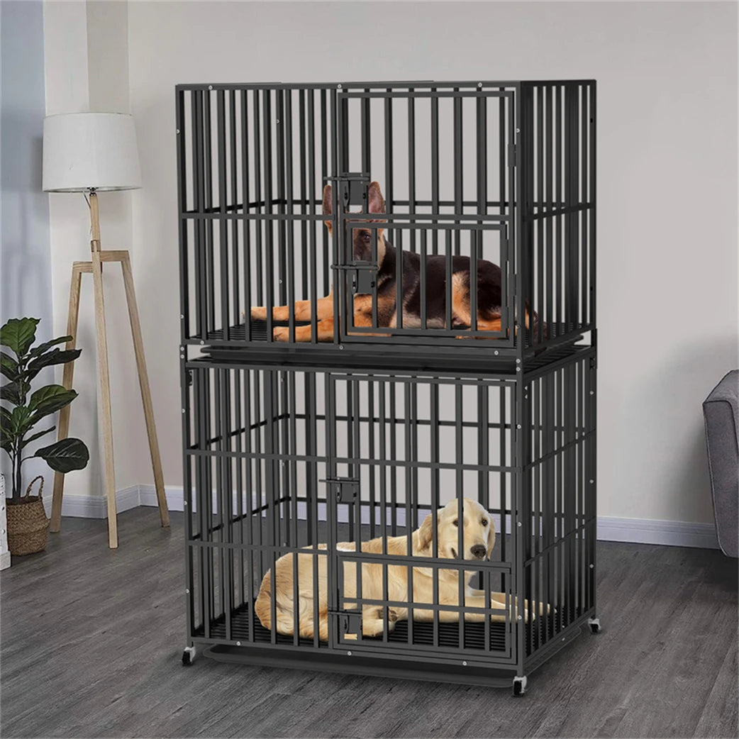 BORWART Oversized Stackable Dog Crate With Removable Tray Lockable Wheels