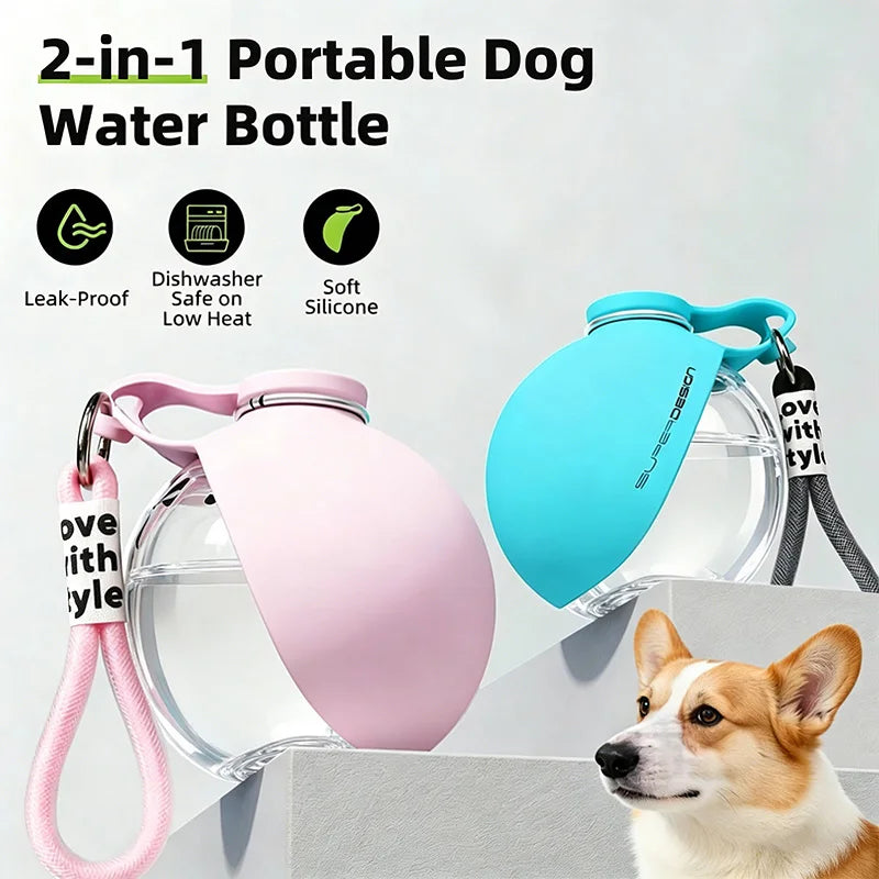 Two In One Portable Dog Water Bottle With Foldable Bowl