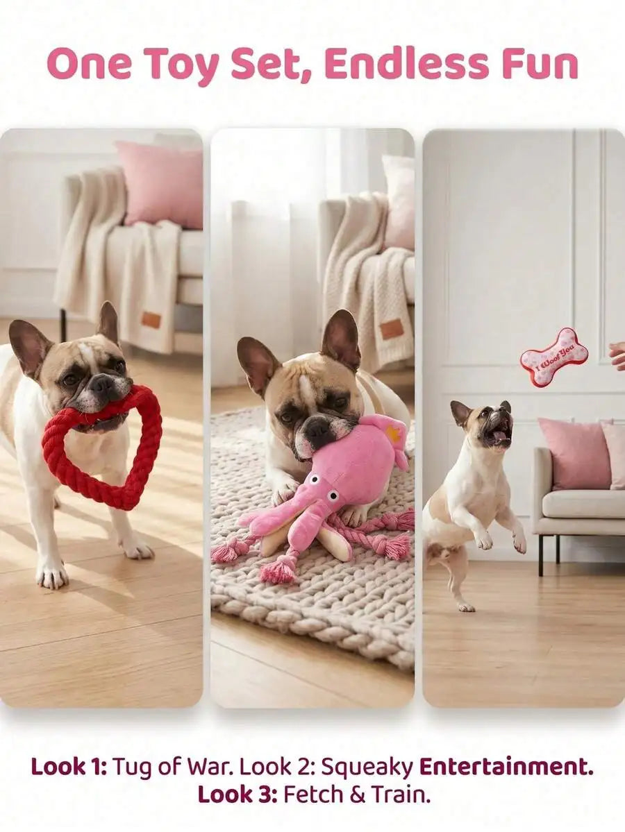 Octopus Squeaky Dog Chew Toy With Rope Interactive Plush