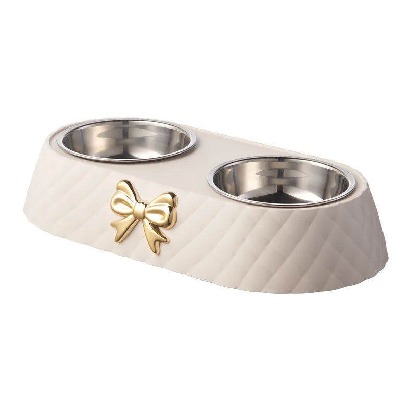 Durable Dual Pet Feeding Bowls With Stainless Steel Bowls
