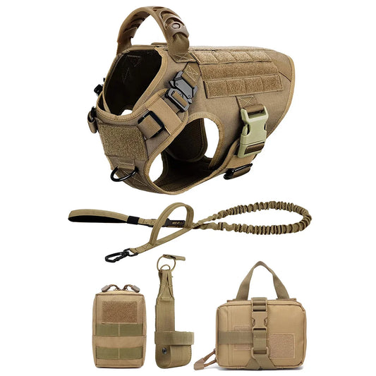 Adjustable Tactical Dog Harness With Leash And Pocket Pack