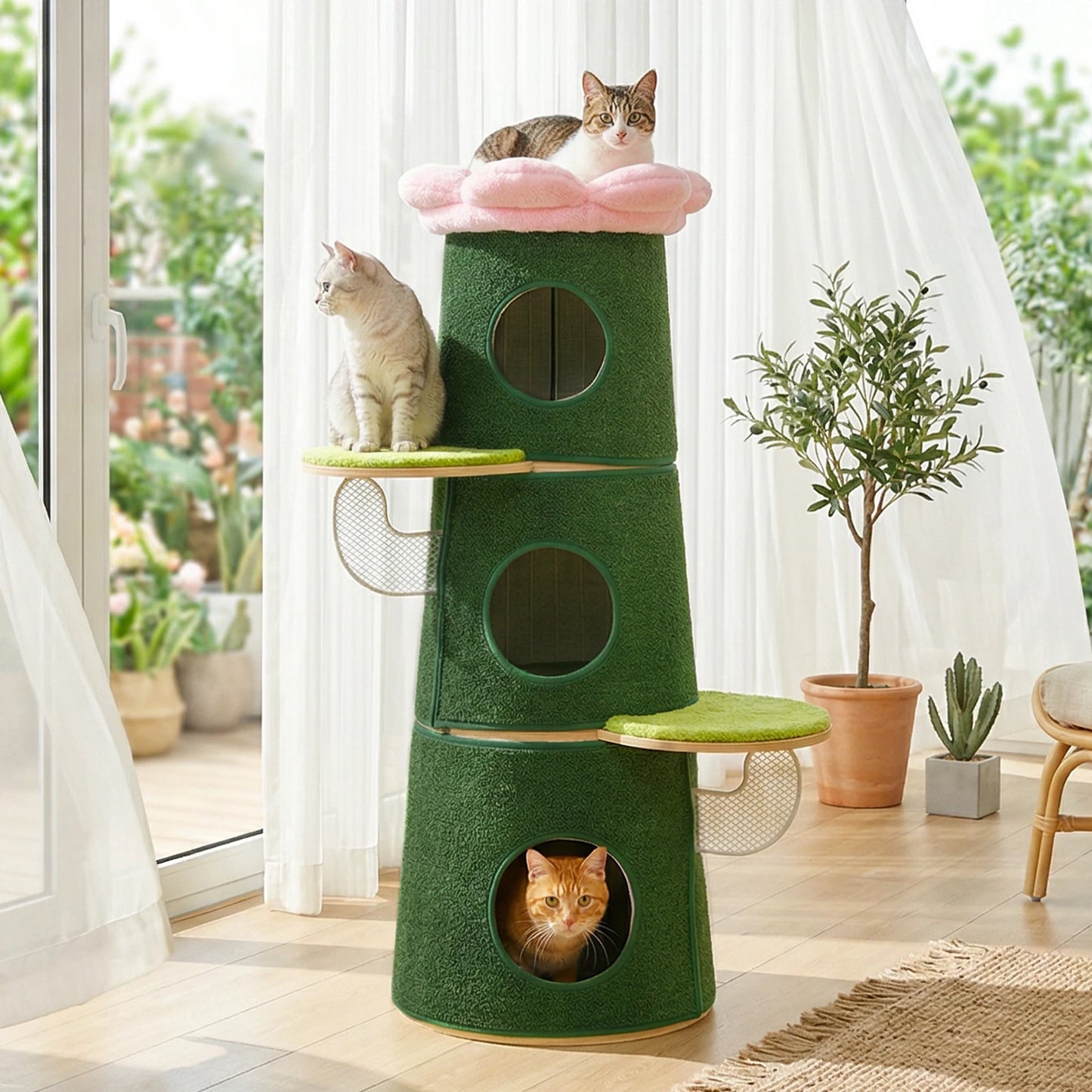 PAWZ Road Modern Cat Tree With Condos Flower Perch