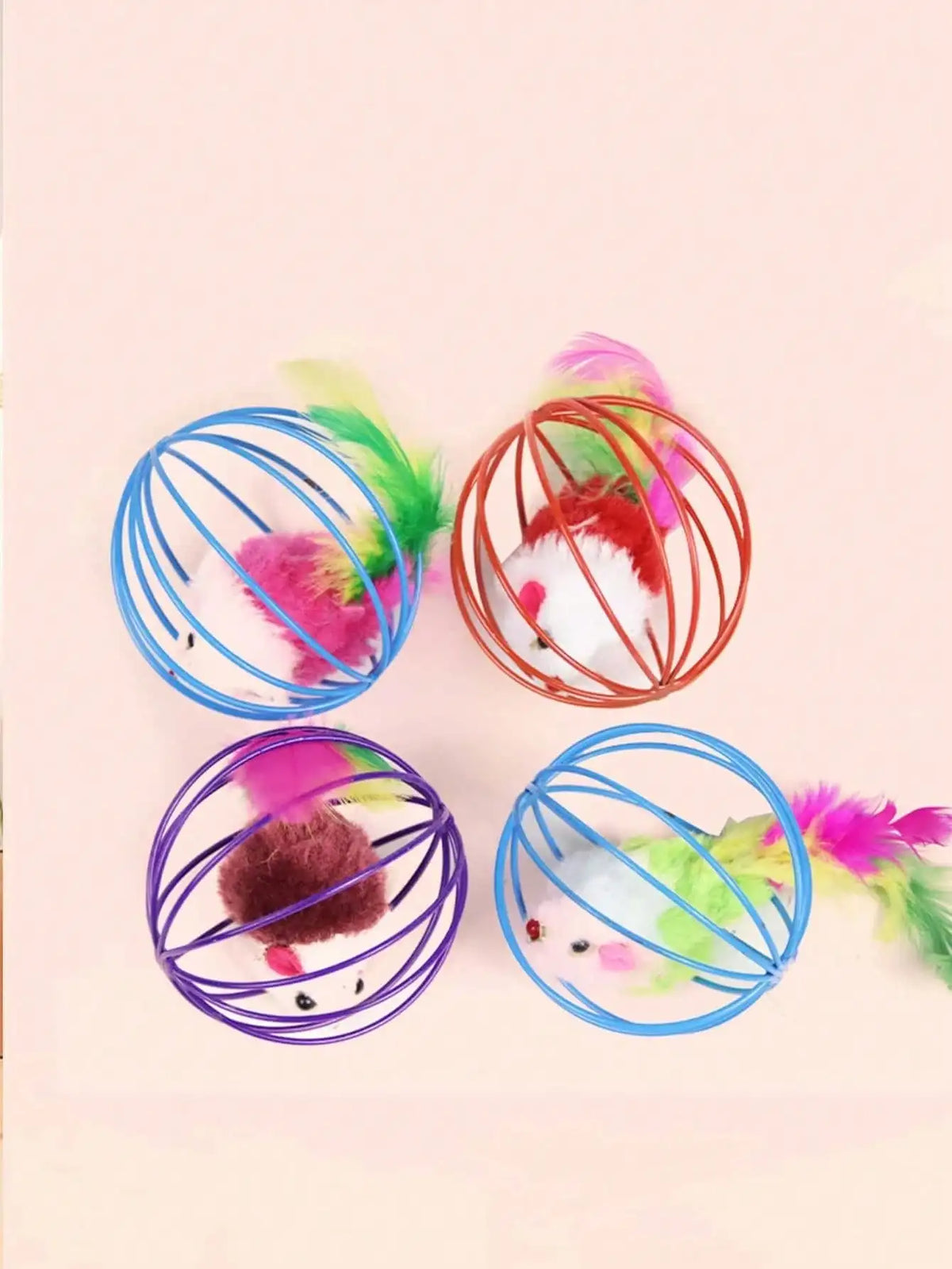 Interactive Indoor Cat Toy Set With Fleece Caged Mouse Balls