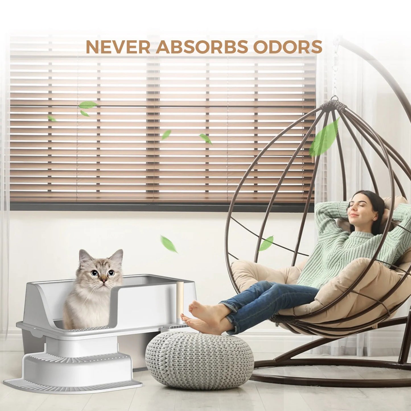 HURRISE Cat Litter Box Stainless Steel Tray With Plastic Cover