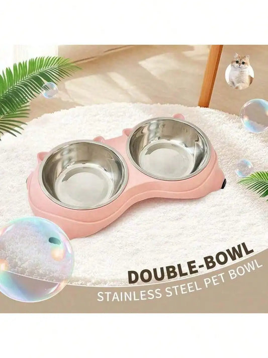 Double Stainless Steel Pet Bowl Set With Stable Base For Cats And Dogs