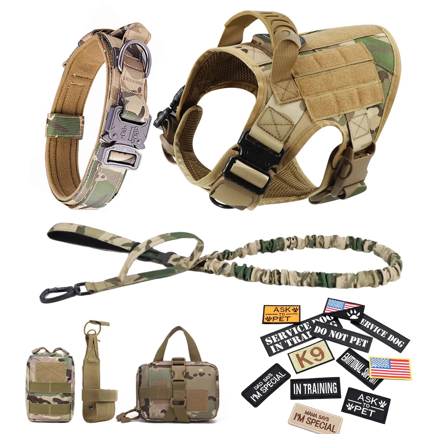 Military Large Dog Harness Vest Kit With Leash Patches Malinois