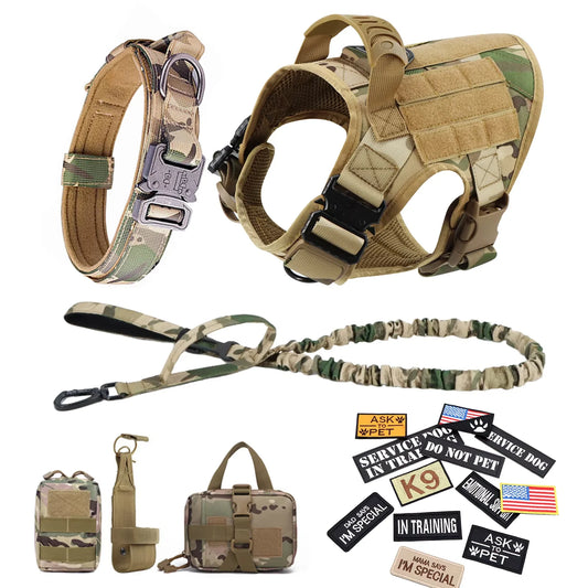 Military Large Dog Harness Vest Kit With Leash Patches Malinois