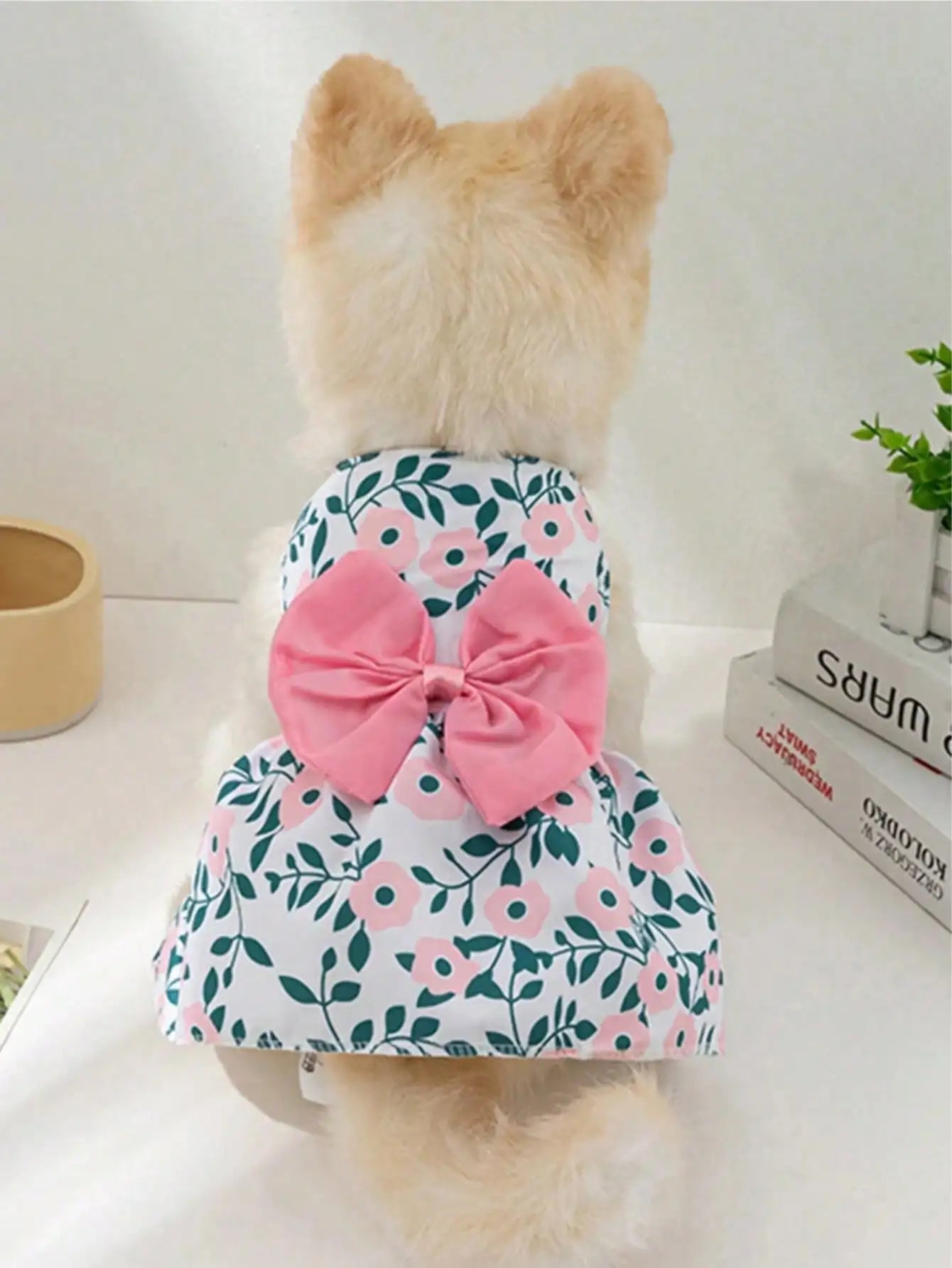 Strawberry Print Bow Decor Dog Dress For Christmas Holidays