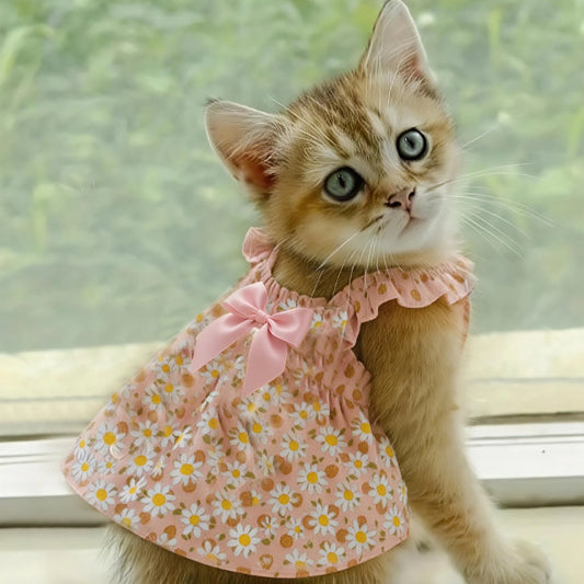 Cat Skirt Dress Floral Print Romantic Style Pet Clothing