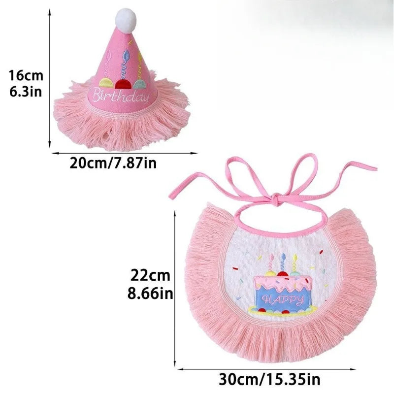Puppy Birthday Hat Bandana Set With Felt Cone Top Tassels
