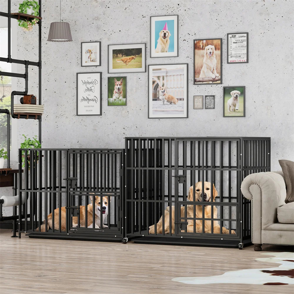 BORWART Oversized Stackable Dog Crate With Removable Tray Lockable Wheels
