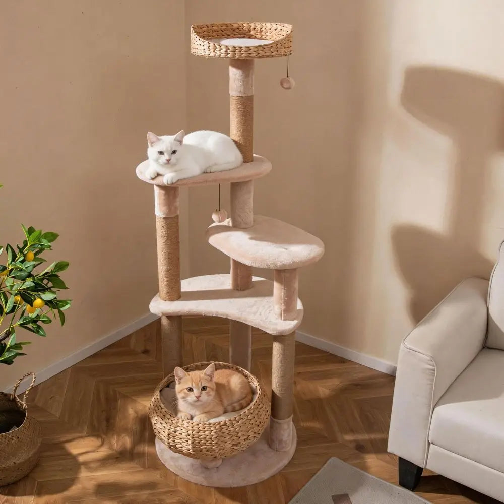 Multilevel Cat Tree Tower With Jute Scratching Posts And Bed