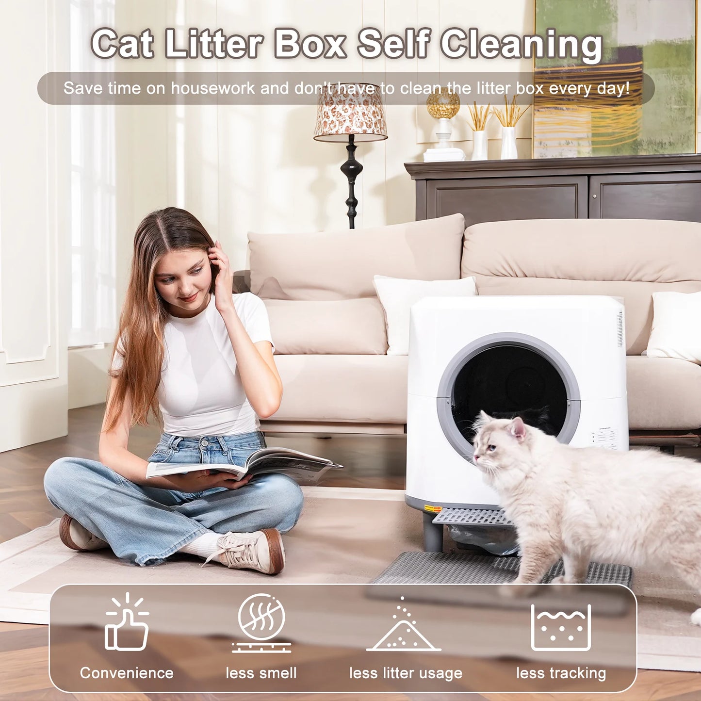 Ellenpent Automatic Self Cleaning Litter Box With App Control