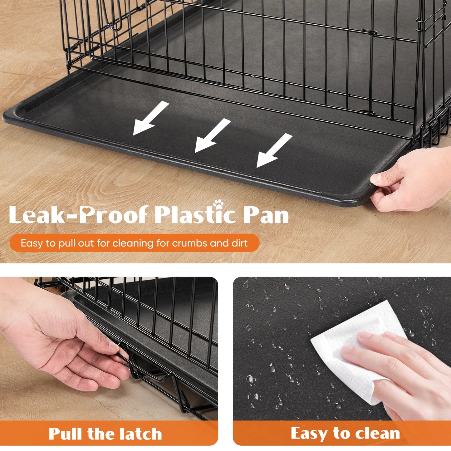 JHK Double Door Folding Metal Wire Dog Kennel With Tray
