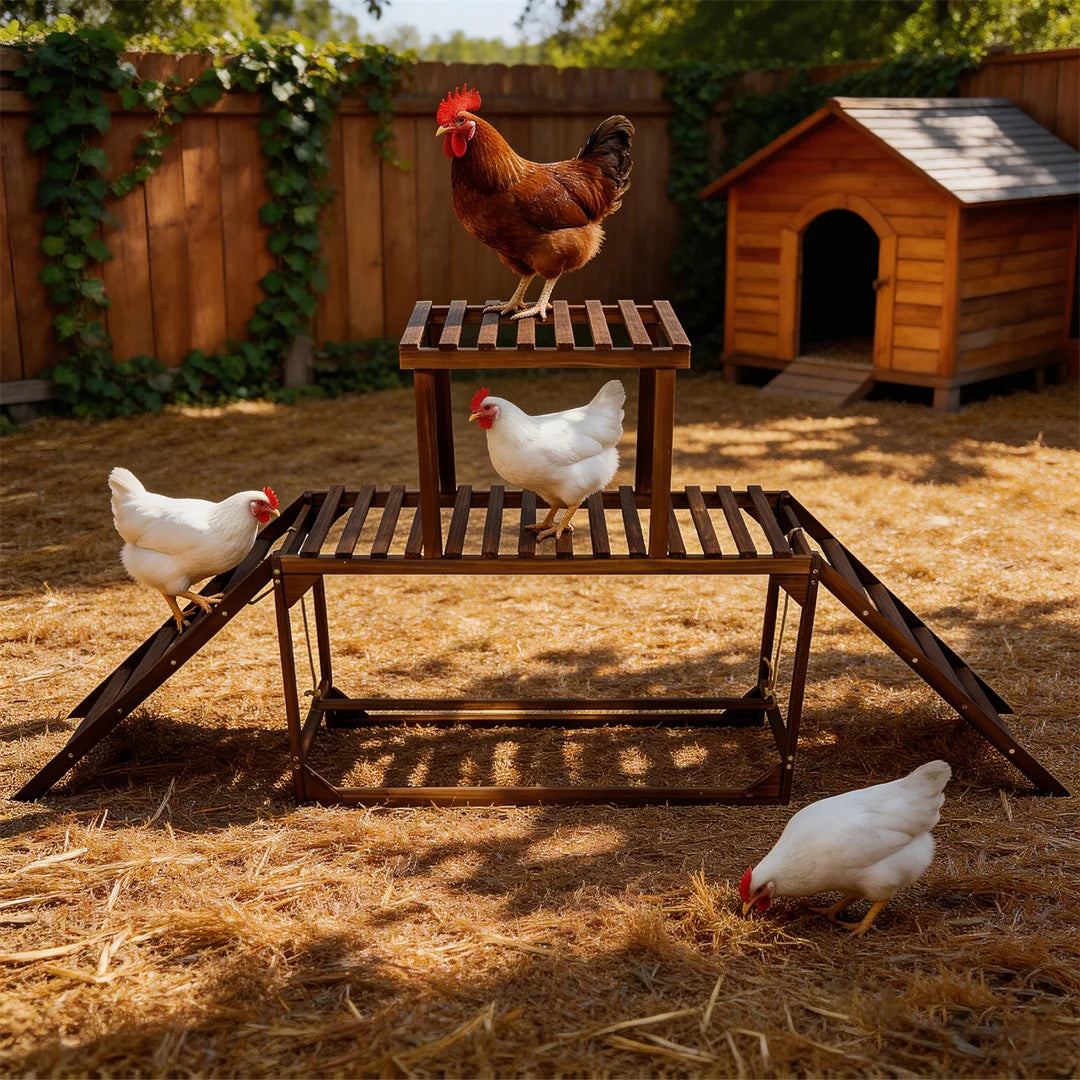 Pine Wood Chicken Perch Swing With Roosting Bars And Ladder