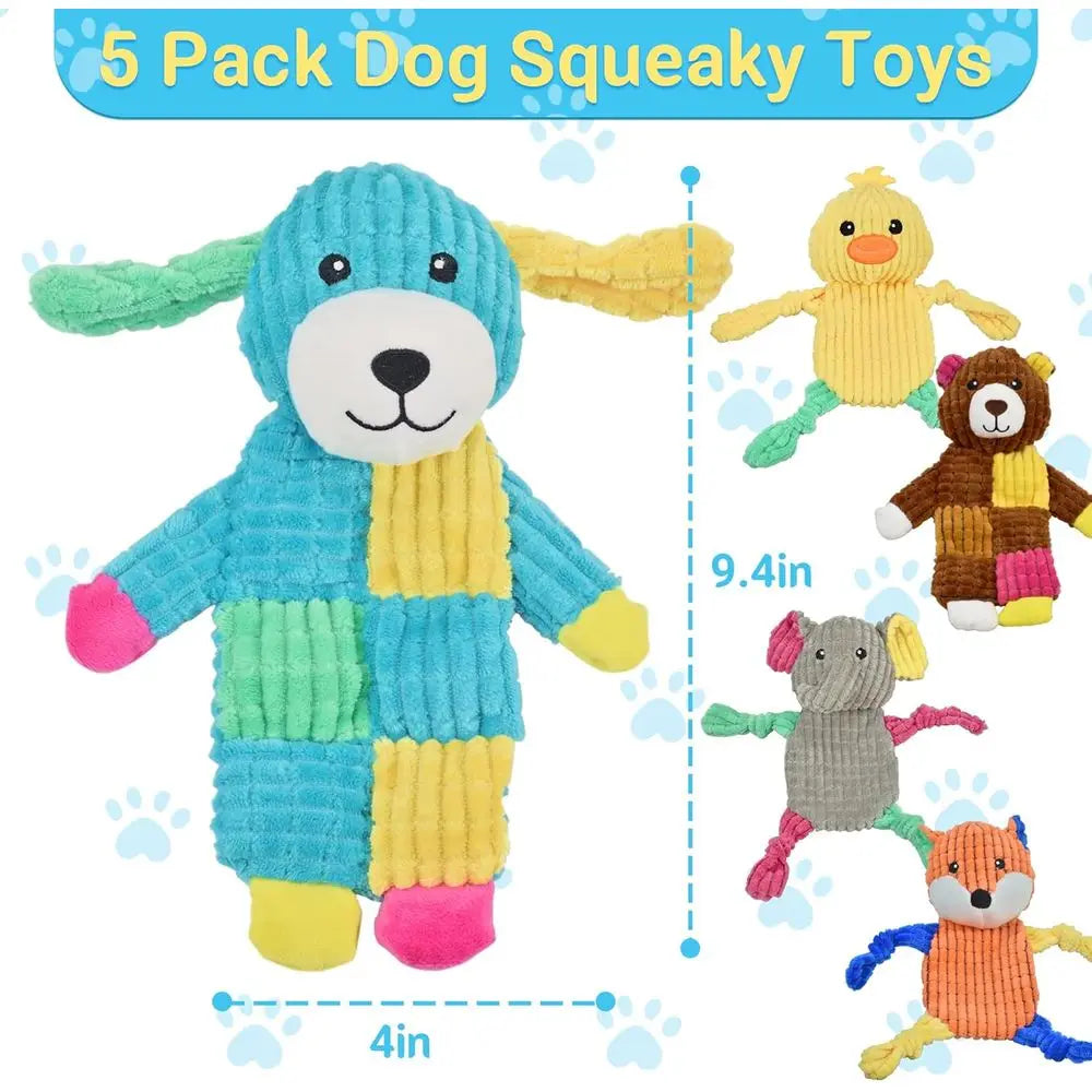 Five Piece Dog Toy Bundle With Assorted Animal Shapes