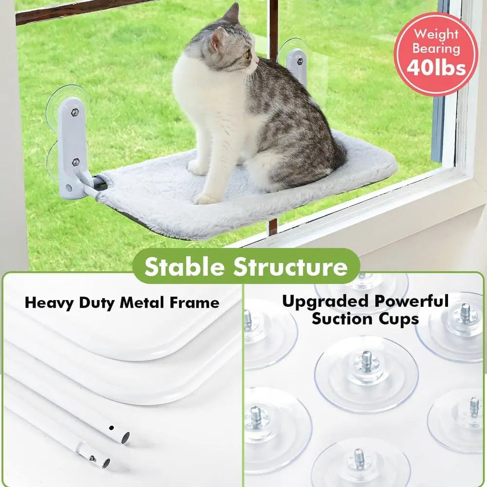 Cat Window Perch Hammock With Metal Suction Cups Reversible Cover