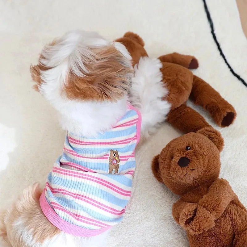 Korean Style Summer Cotton Bear Print Dog Vest Shirt