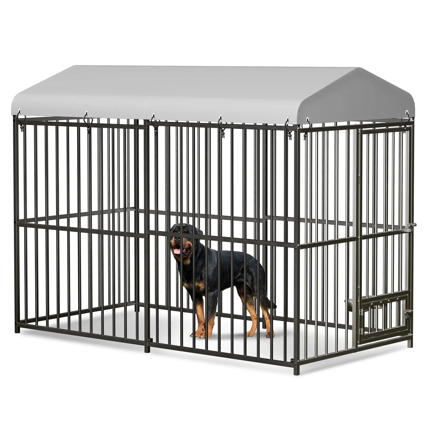 Heavy-Duty Metal Dog Kennel Outdoor Roof Double Lock Walk-In Durable