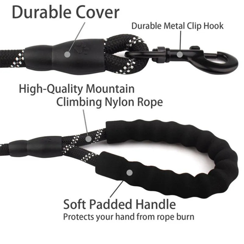 Reflective Nylon Dog Leash With Padded Handle For Safety