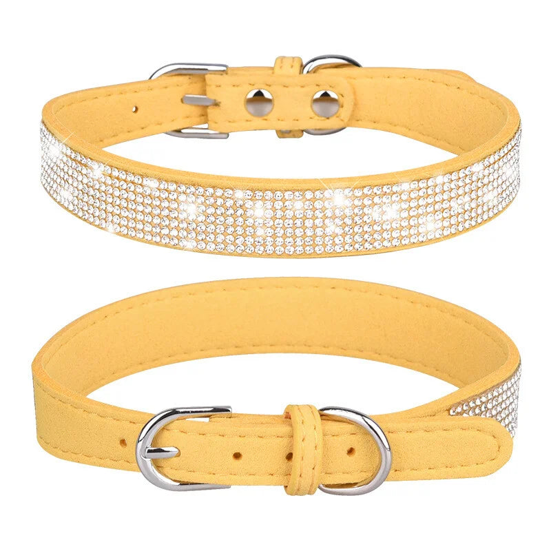 Bling Rhinestone Leather Dog Cat Collar