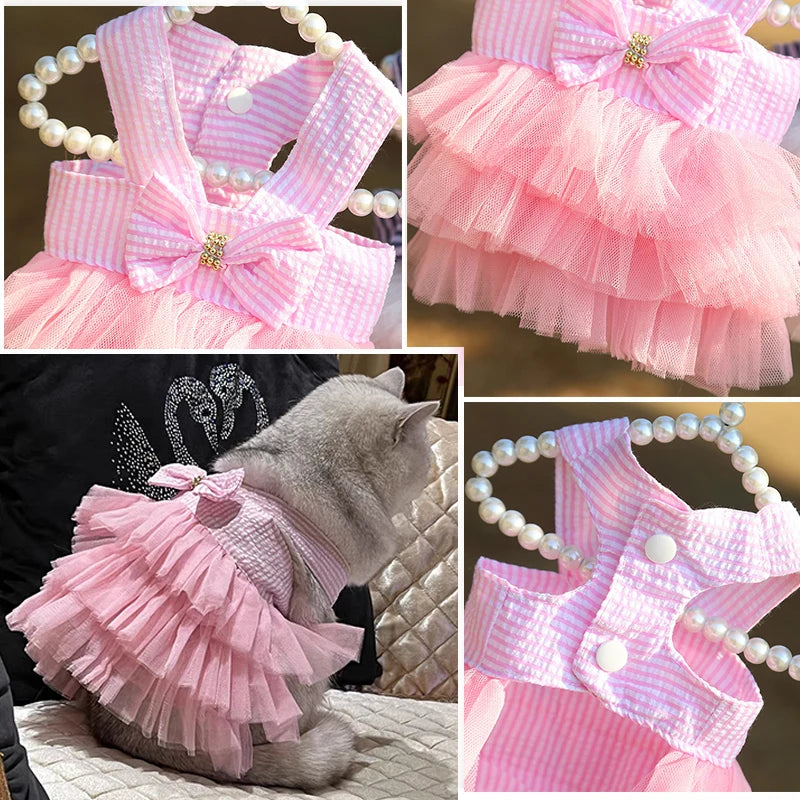 Miss Doggy Summer Lace Dress Striped Pet Clothing For Dogs