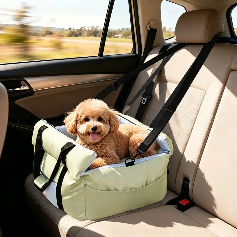 Borwart Portable Dog Car Seat With Safety Belt Storage Pocket