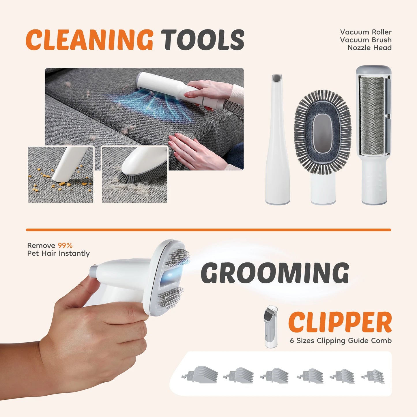 Pet Grooming Vacuum Kit Cordless With 3 Suction Modes