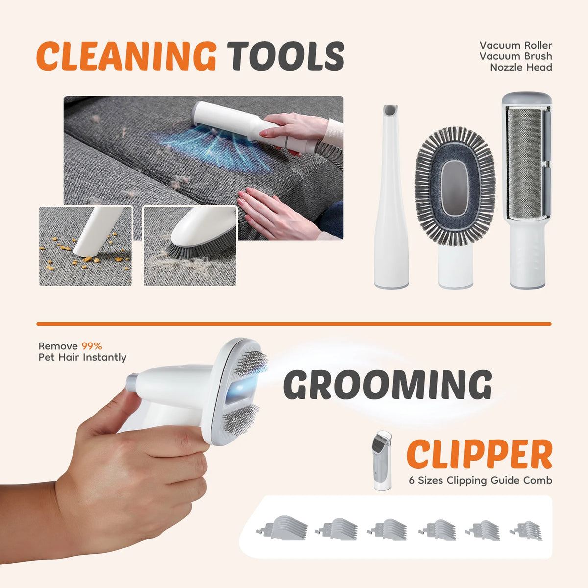 Professional Pet Grooming Vacuum Kit With Low Noise Clippers