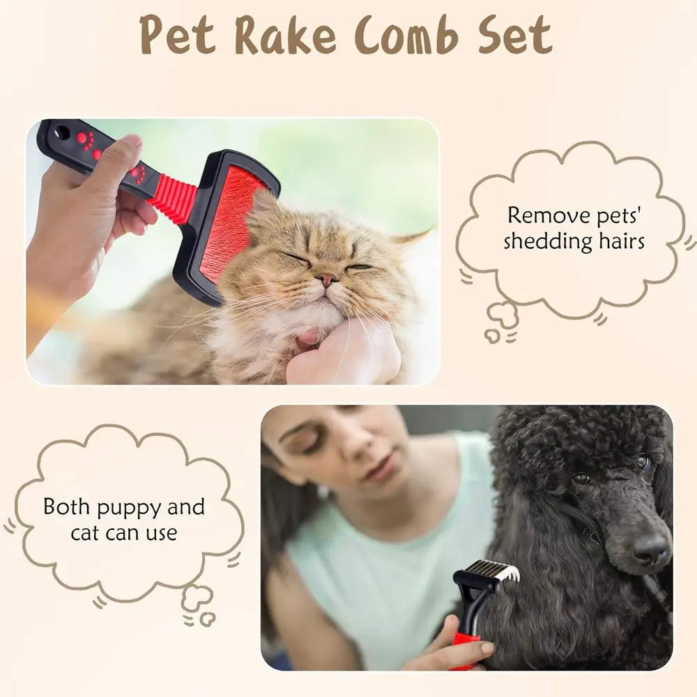 Pet Grooming Kit With Dematting Combs And Slicker Brush