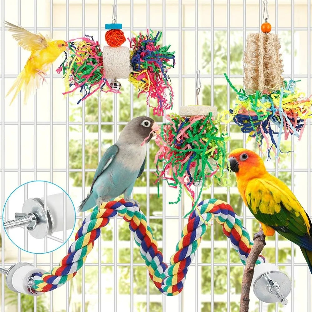 Bird Chew Toys For Parrots Paper Shred Foraging Cage Hanging 6 Pack