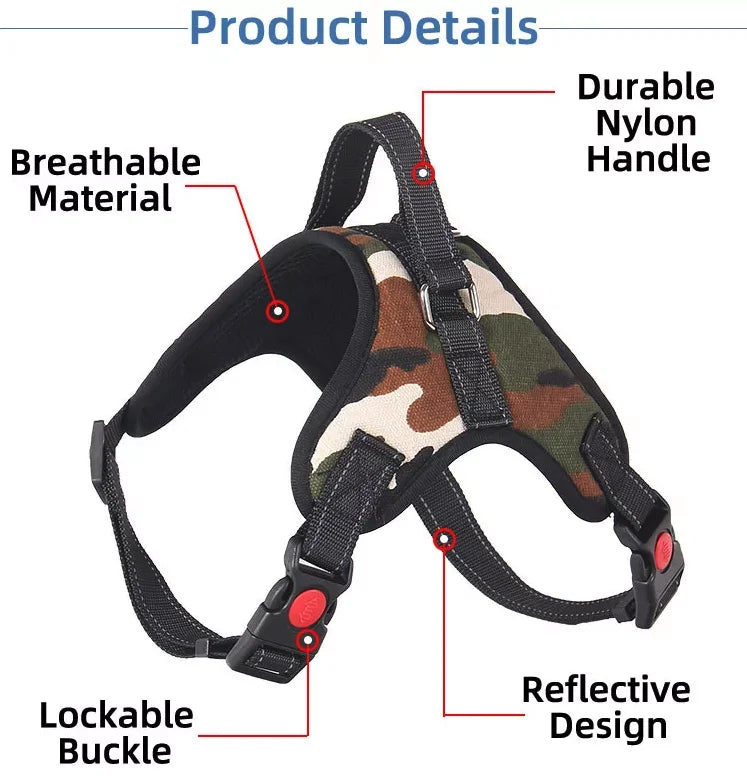 No Pull Dog Harness Reflective Adjustable Vest With Top Handle