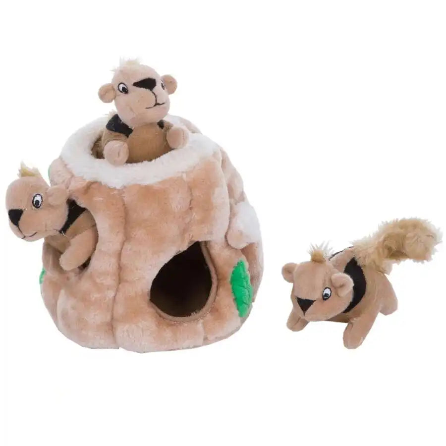 Interactive Plush Squirrel Hide Toy With Squeaky Removable Squirrels