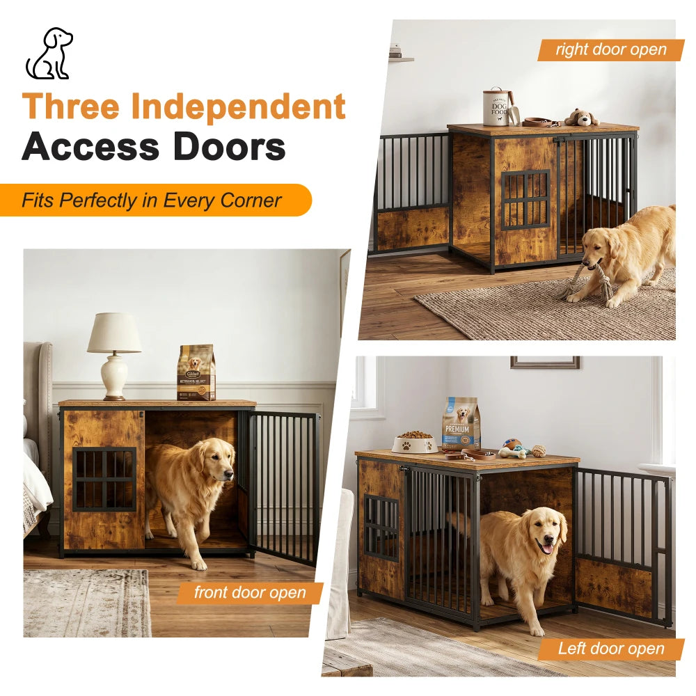 Indoor Wooden Metal Dog Crate Furniture With Storage Top