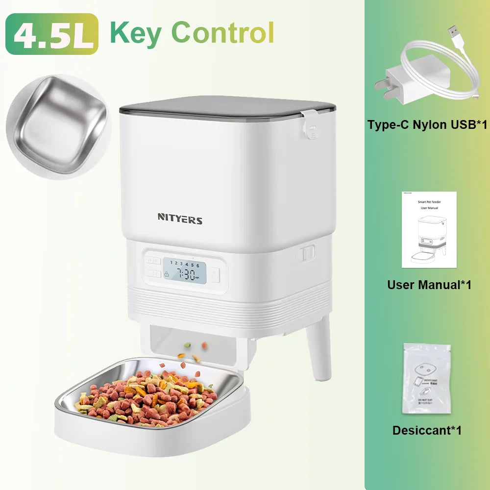 Nityers 4.5L Automatic Cat And Small Dog Pet Feeder With Stainless Steel Bowl