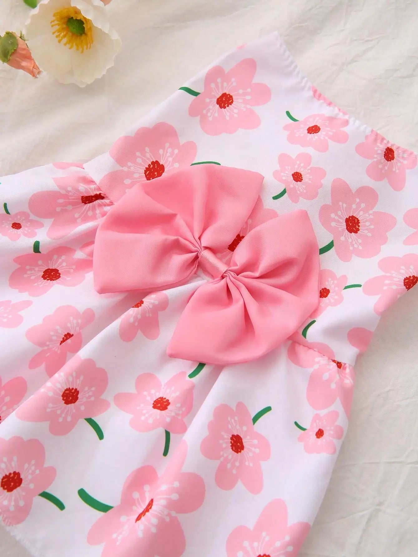 Strawberry Print Bow Decor Dog Dress For Christmas Holidays