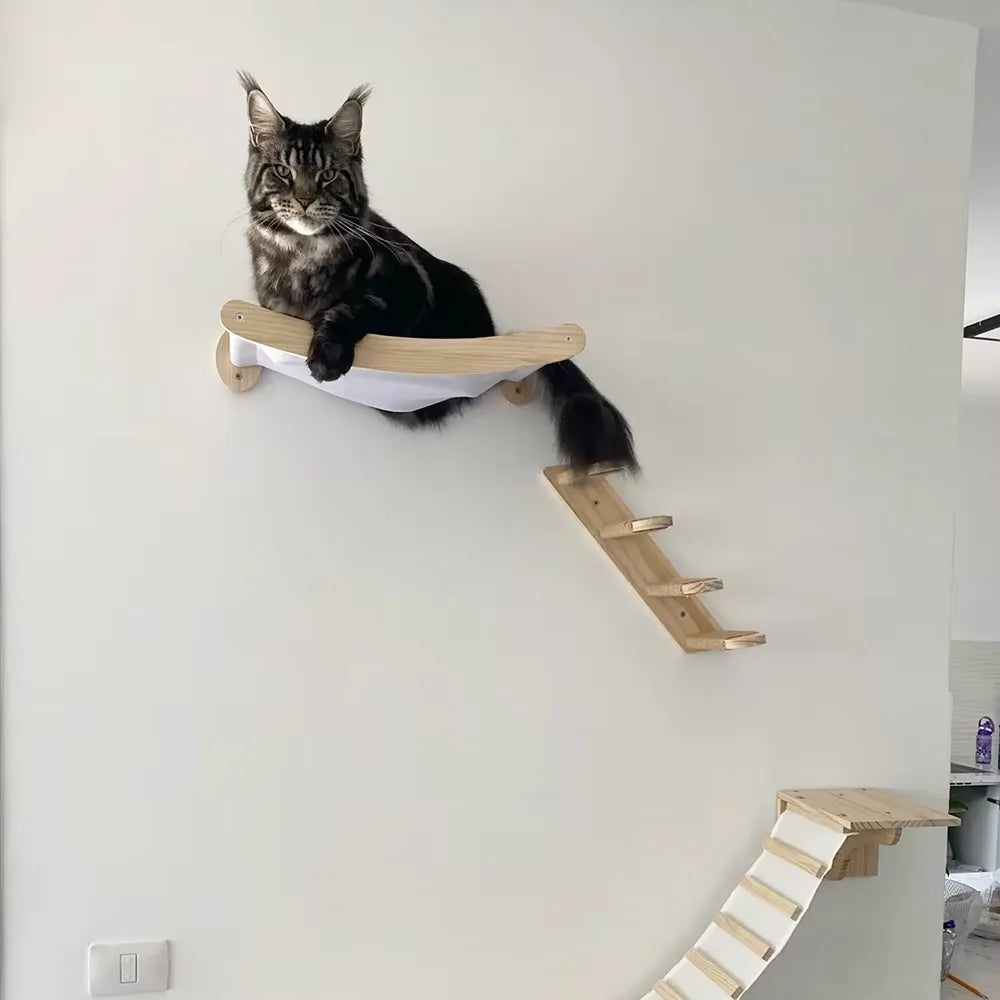 CWV Wall Mounted Cat Climbing Platform With Hammock Sisal Rope