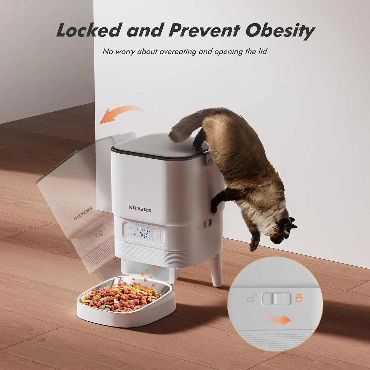 Nityers 4.5L Automatic Cat And Small Dog Pet Feeder With Stainless Steel Bowl