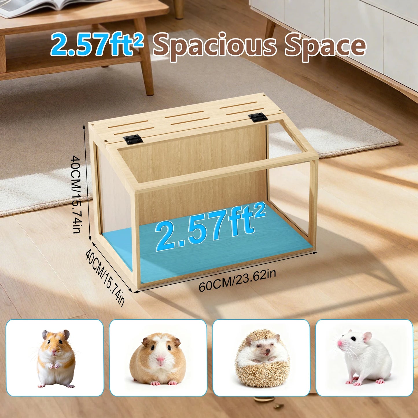 Wooden Hamster Cage With Built In LED Light Habitat