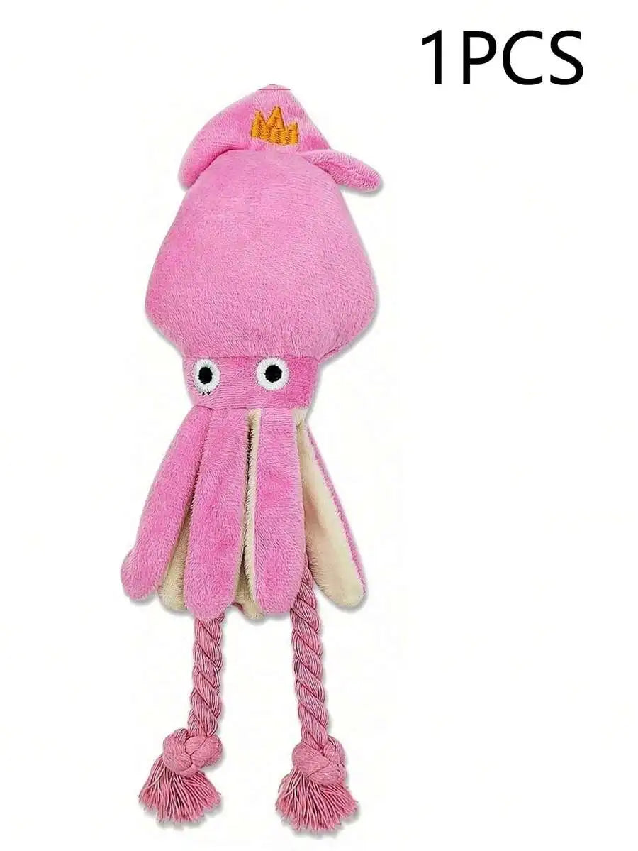 Octopus Squeaky Dog Chew Toy With Rope Interactive Plush