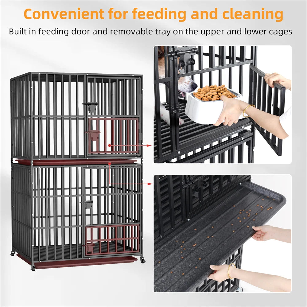 BORWART Oversized Stackable Dog Crate With Removable Tray Lockable Wheels