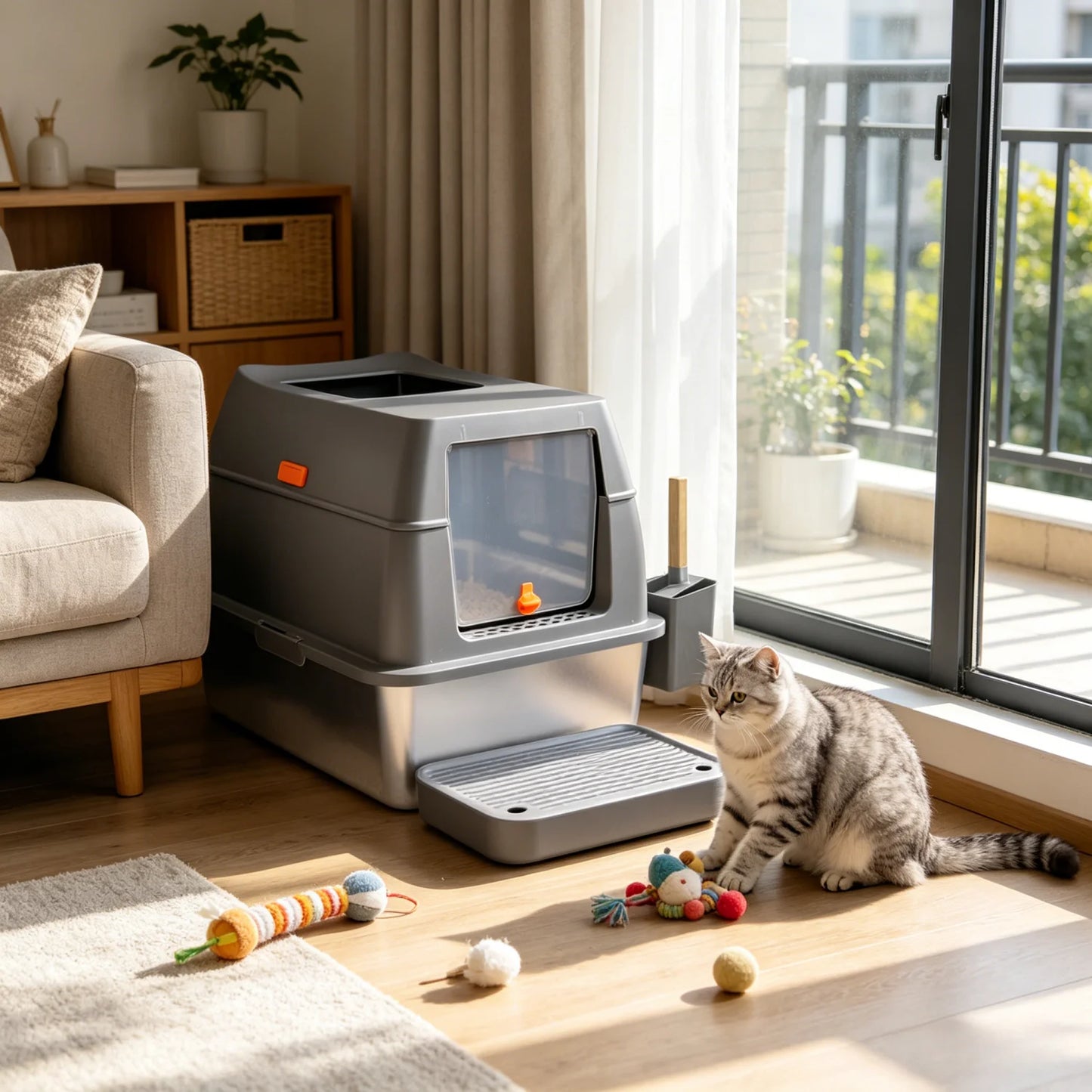 Stainless Steel Cat Litter Box With Lid For Large Cats